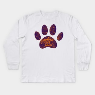 Adopt don't shop watercolor galaxy paw - purple and orange Kids Long Sleeve T-Shirt